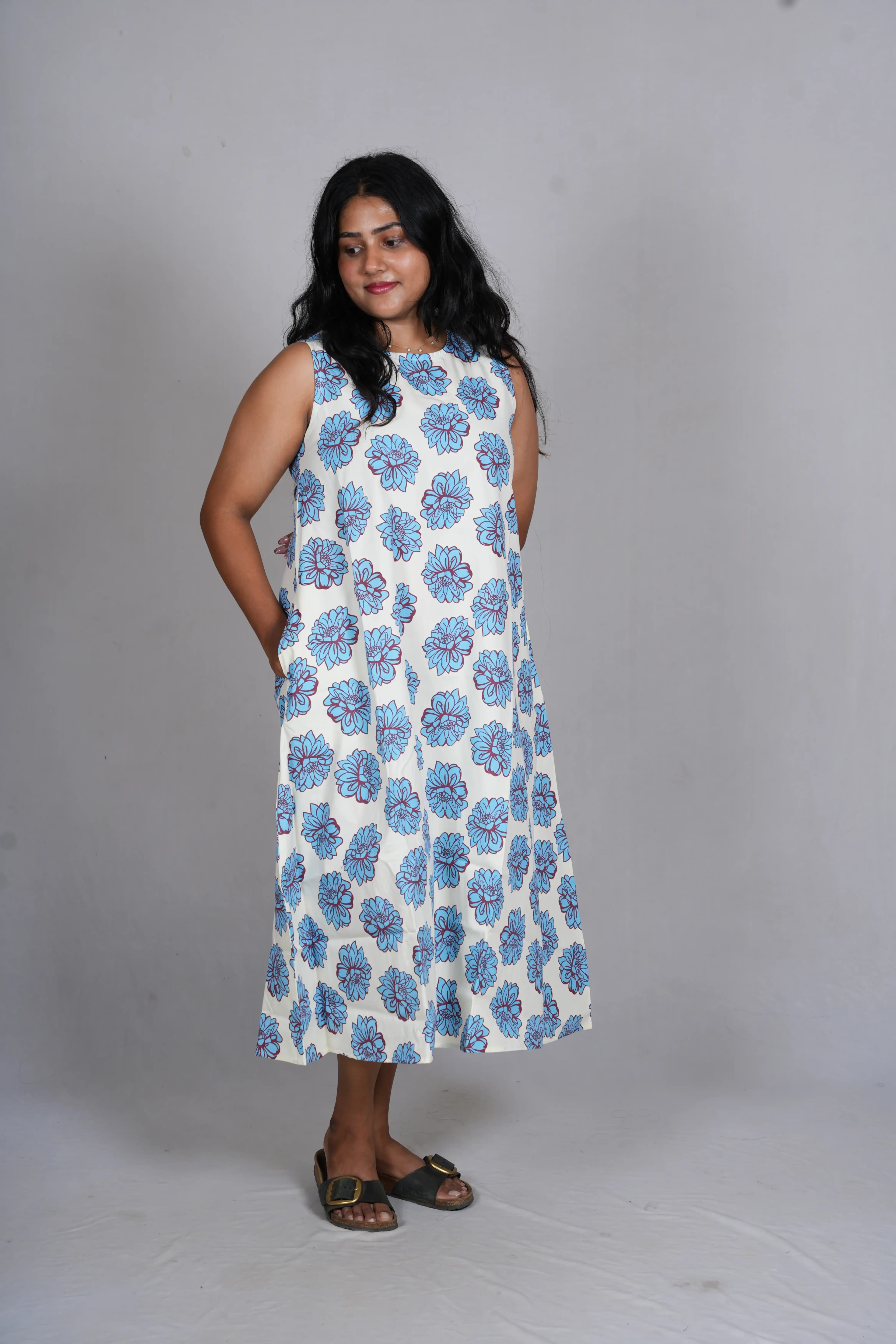 Cerulean Bloom A-Line midi