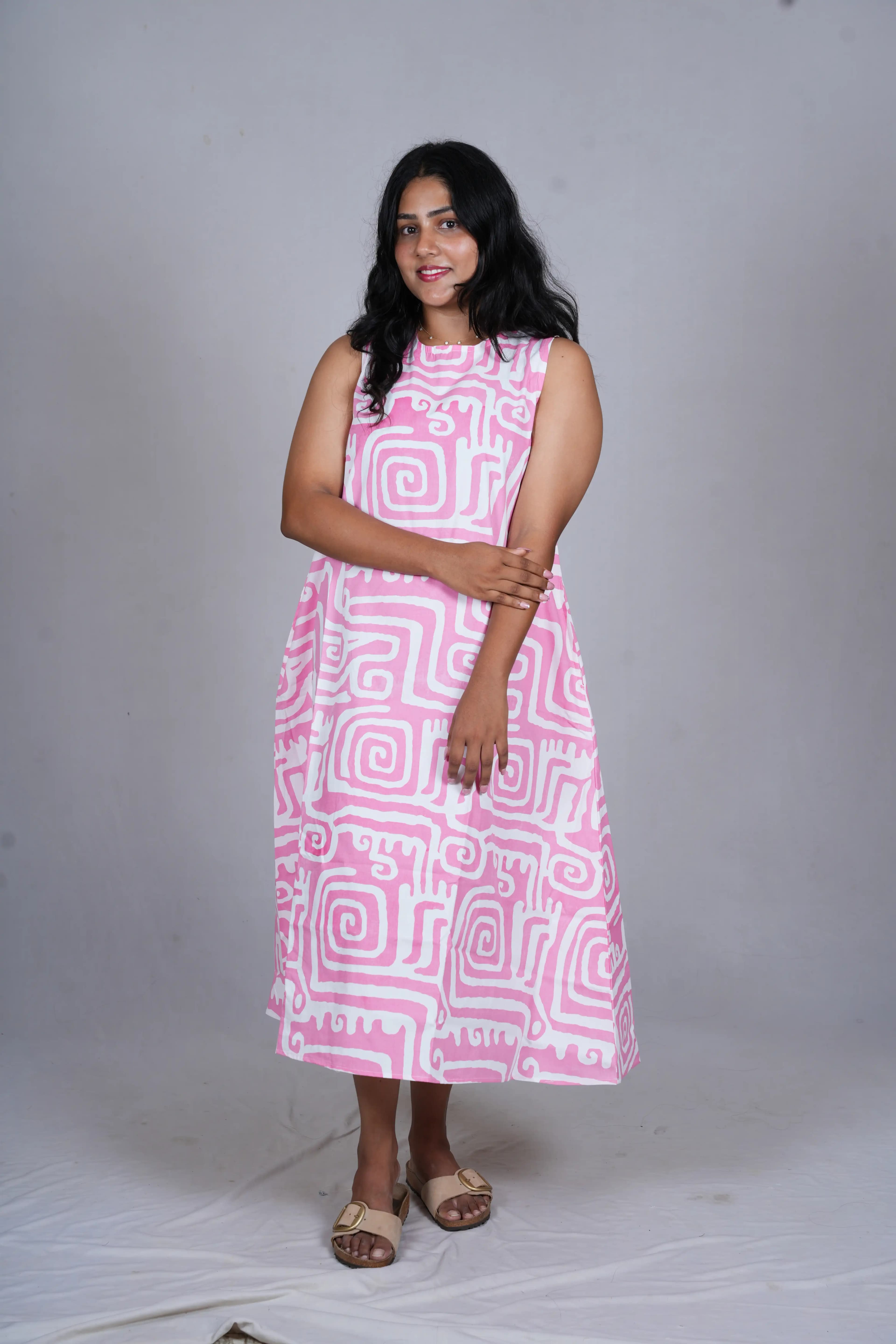 Blush Maze Trapeze Midi Dress