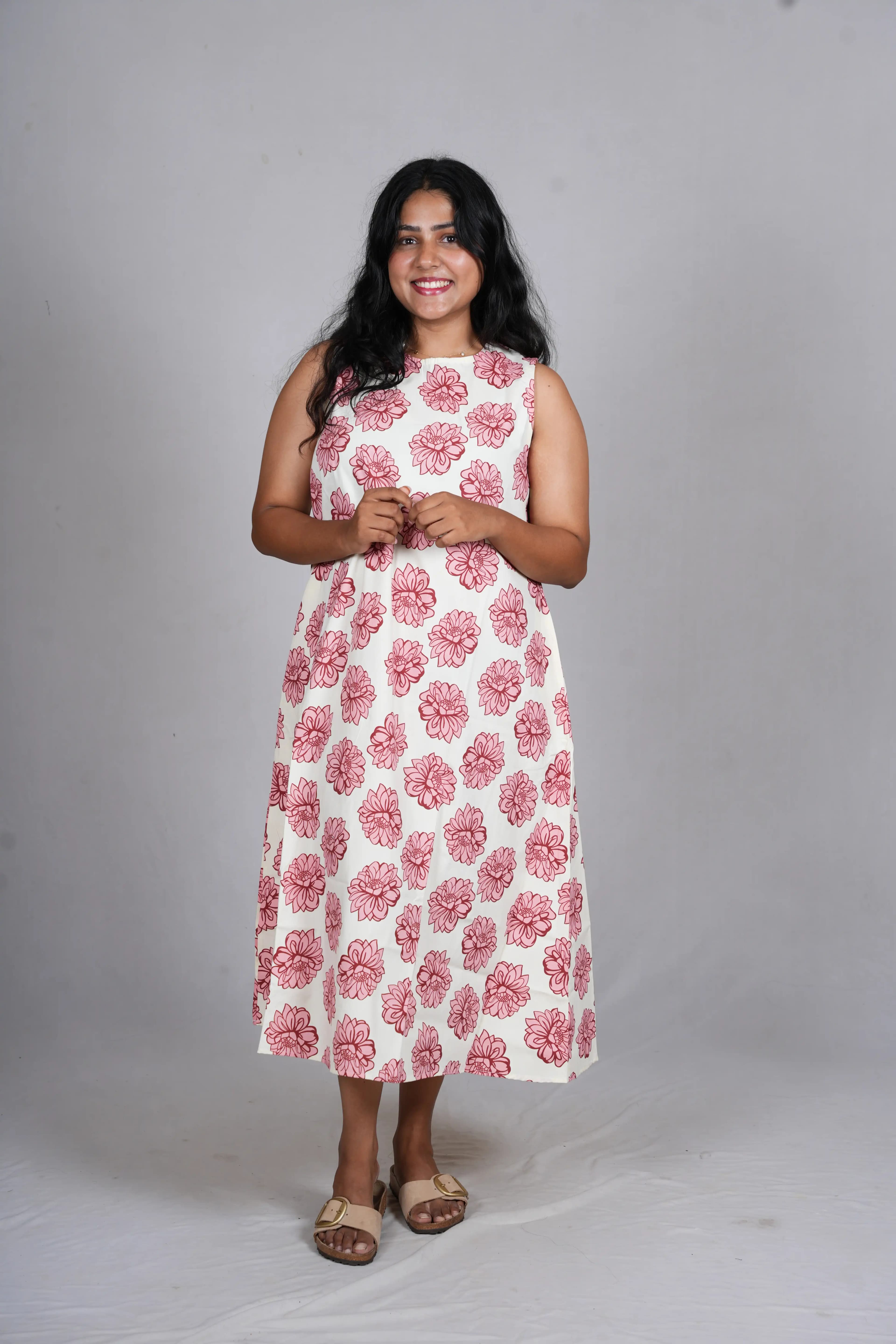 Crimson Bloom A-Line midi