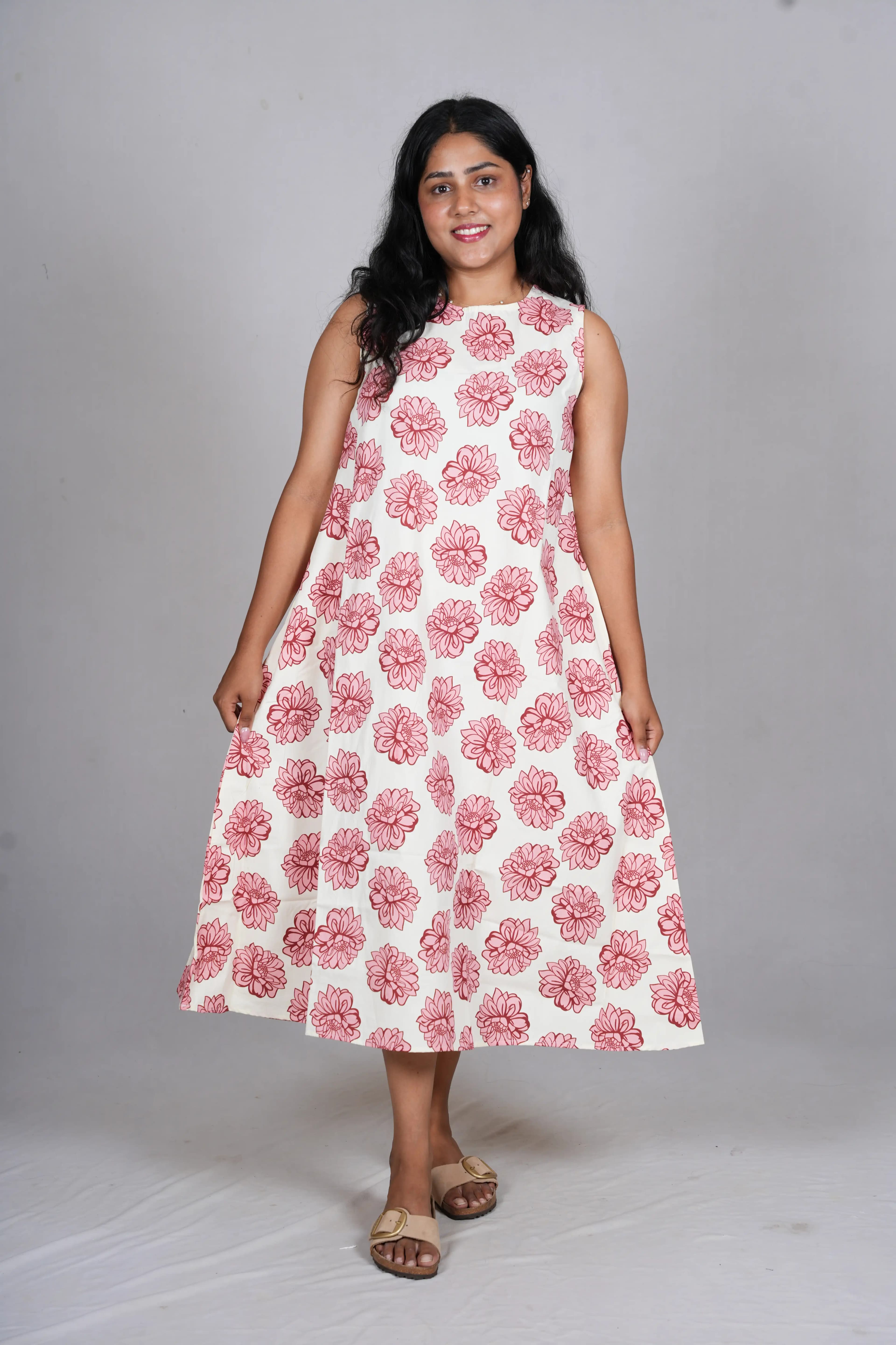 Crimson Bloom A-Line midi
