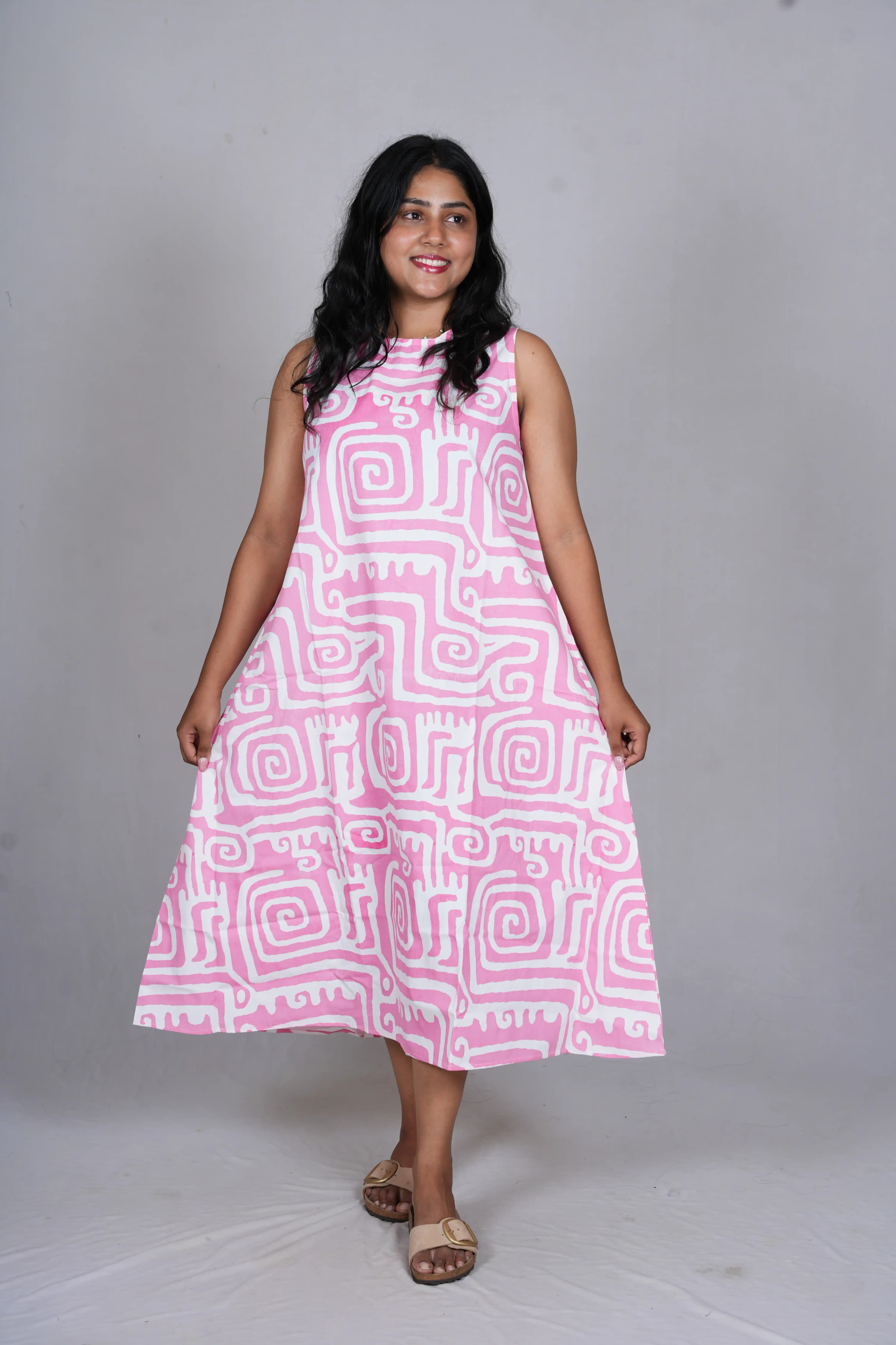 Blush Maze Trapeze Midi Dress