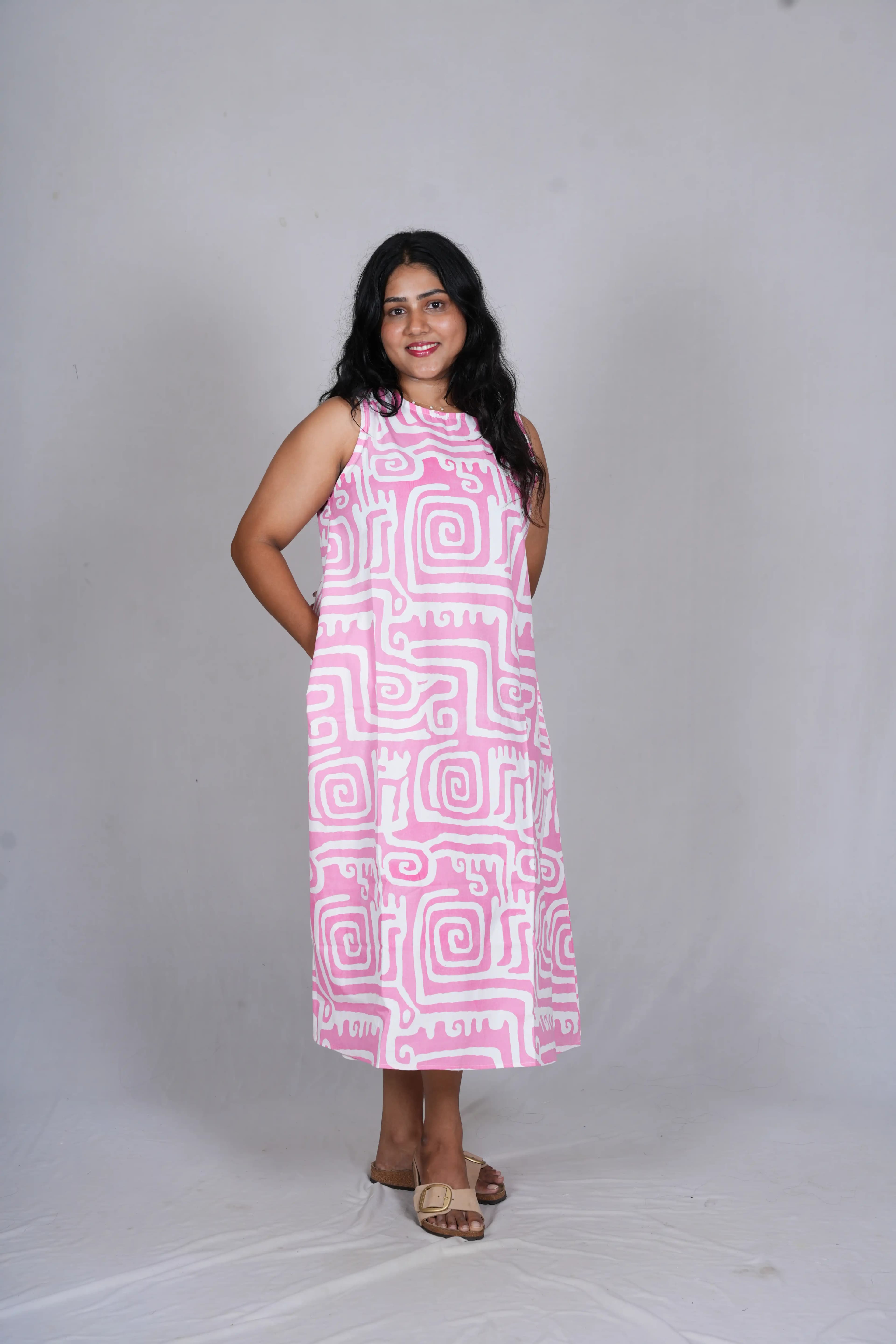 Blush Maze Trapeze Midi Dress