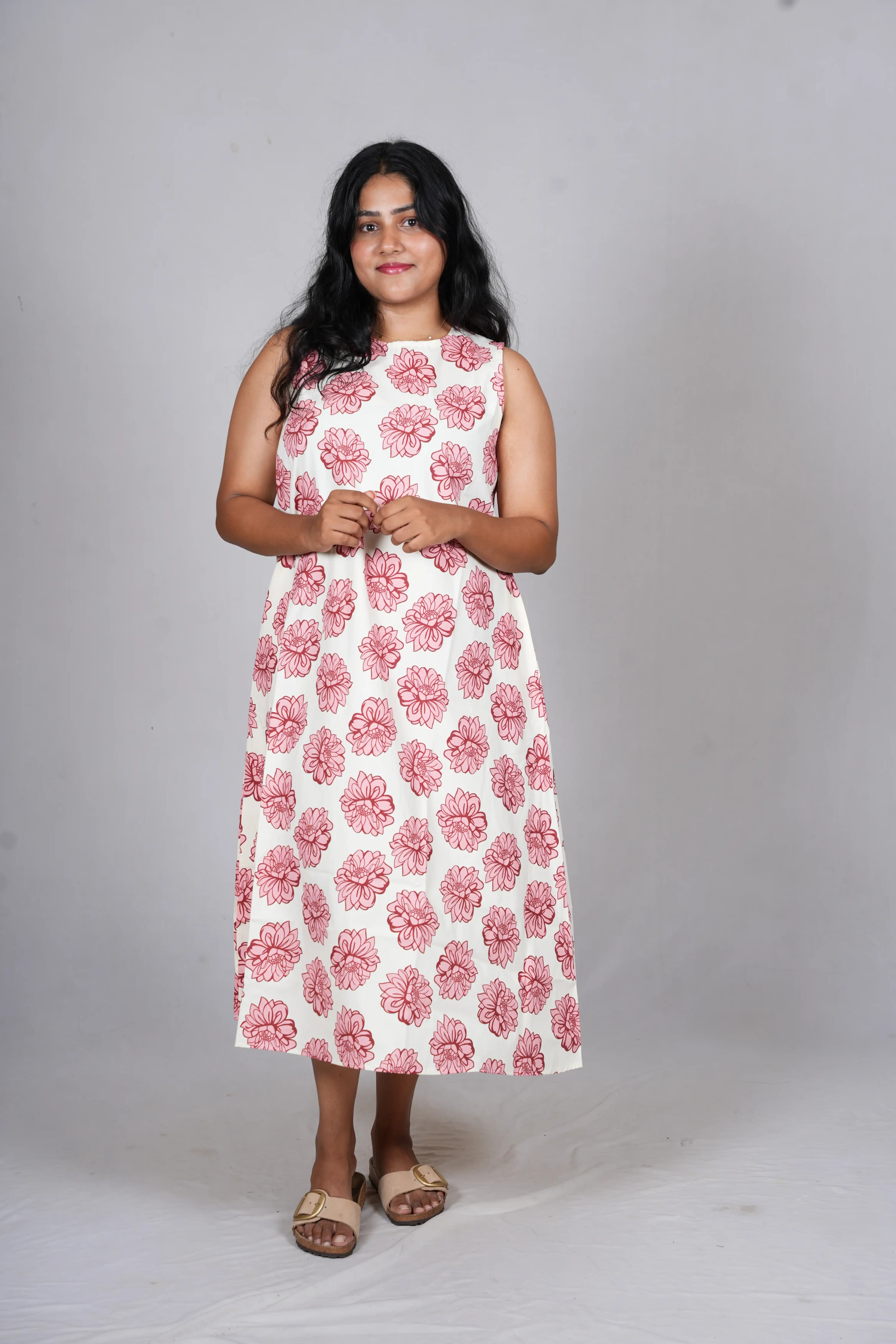 Crimson Bloom A-Line midi