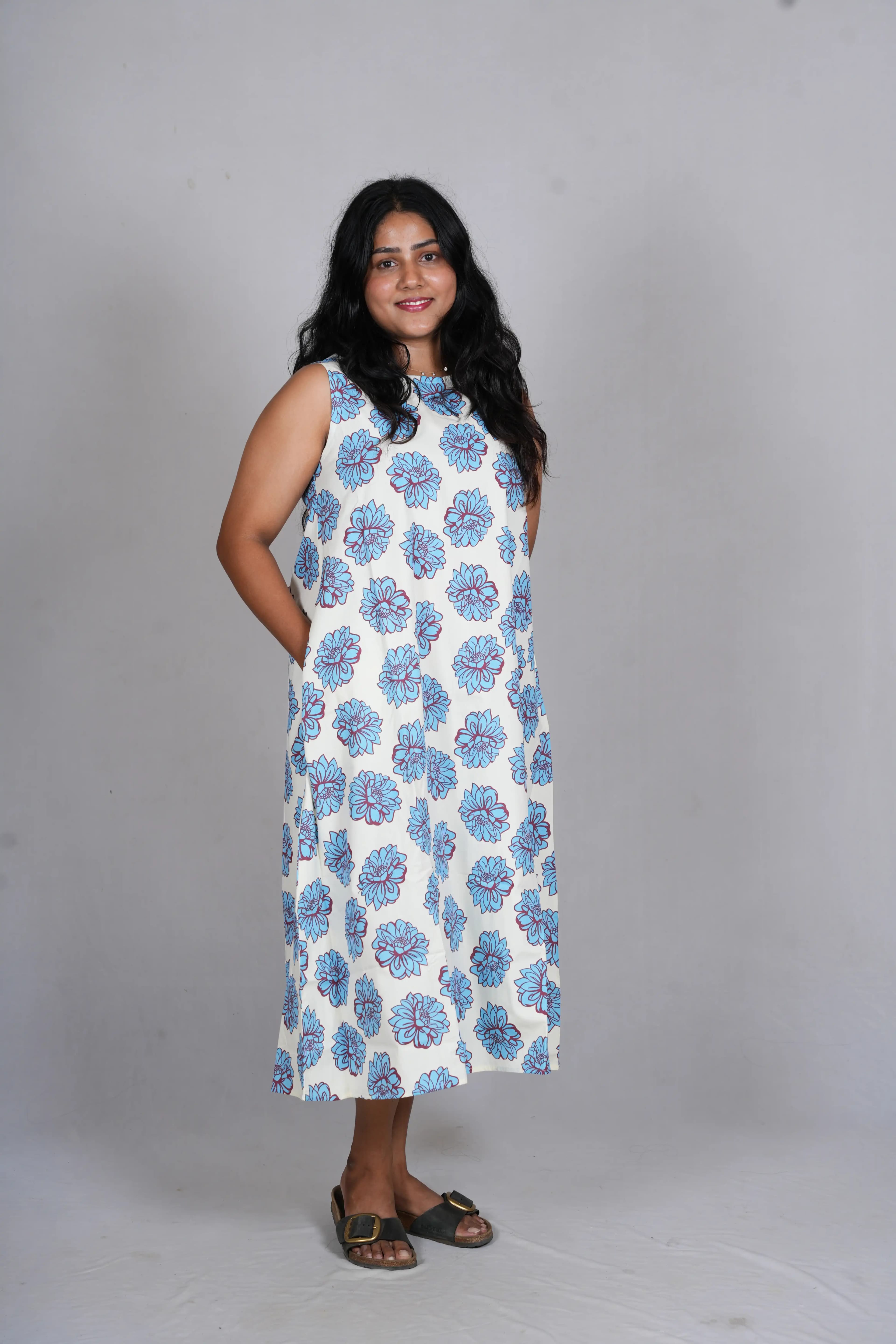 Cerulean Bloom A-Line midi