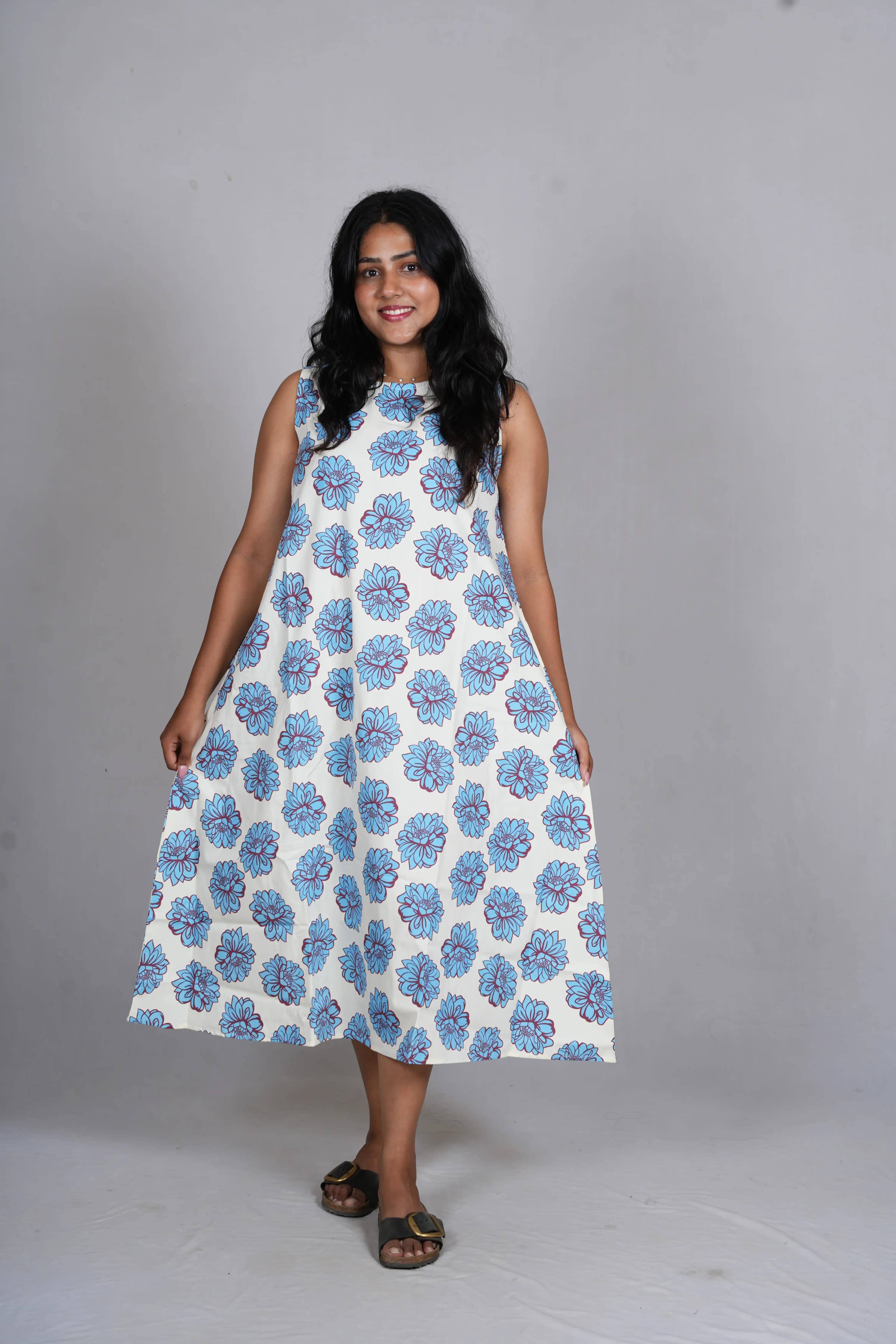 Cerulean Bloom A-Line midi
