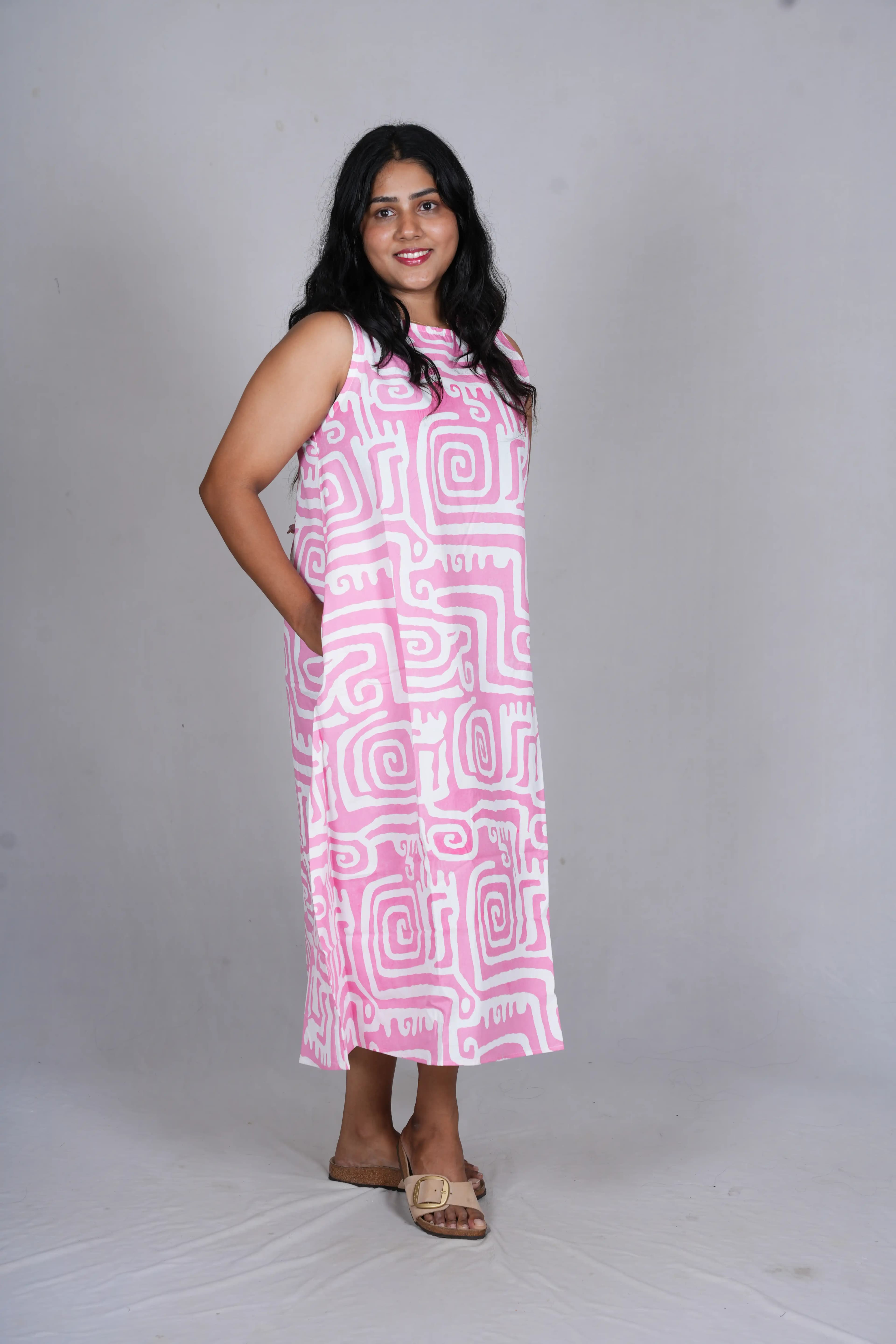 Blush Maze Trapeze Midi Dress