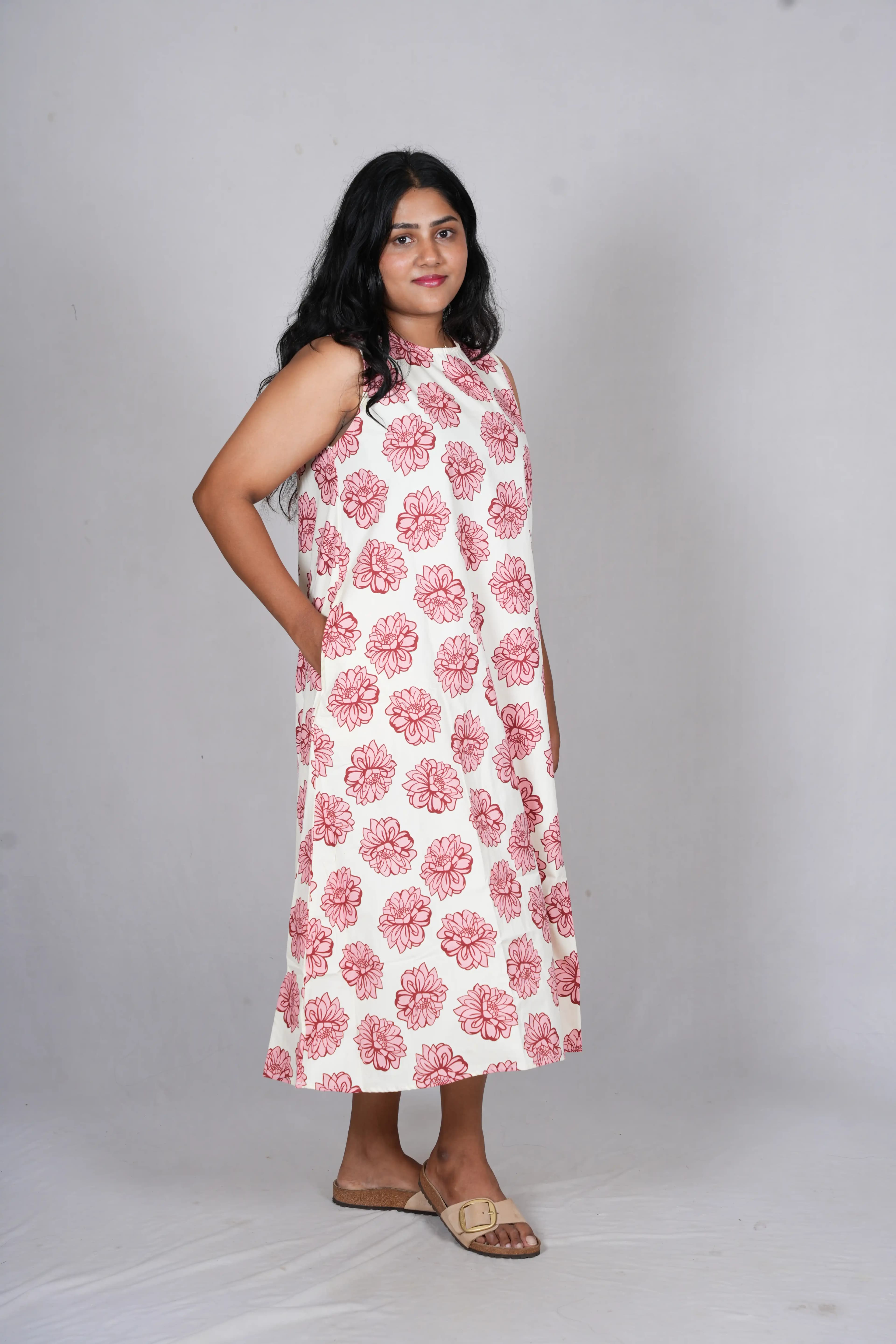 Crimson Bloom A-Line midi